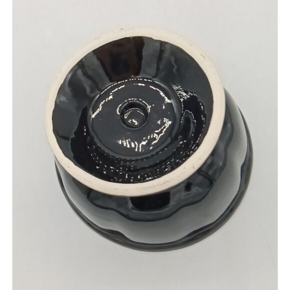 Black Ceramic 6" Footed Serving Bowl Ribbed Pattern - Picture 6 of 6